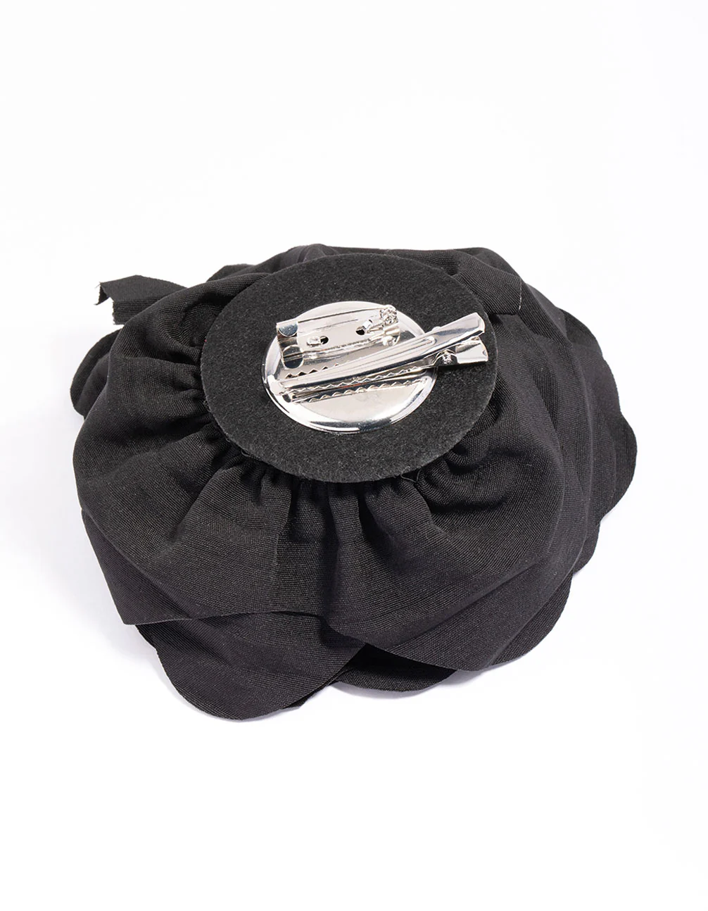2315-black-fabric-plisse-flower-corsage-clip-3.webp Black Fabric Plisse Flower Corsage Clip