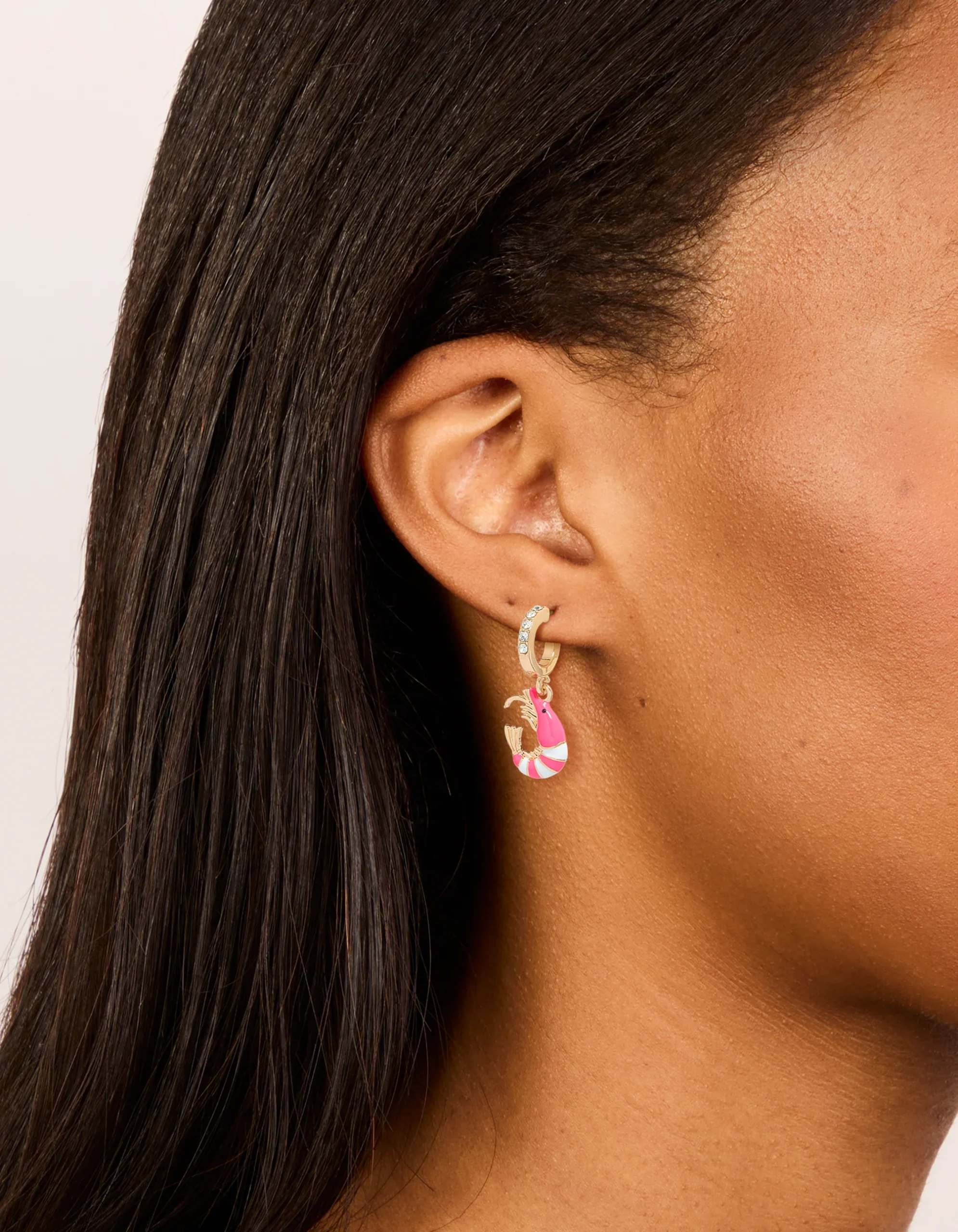 Gold Diamante Shrimp Open Huggie Earrings