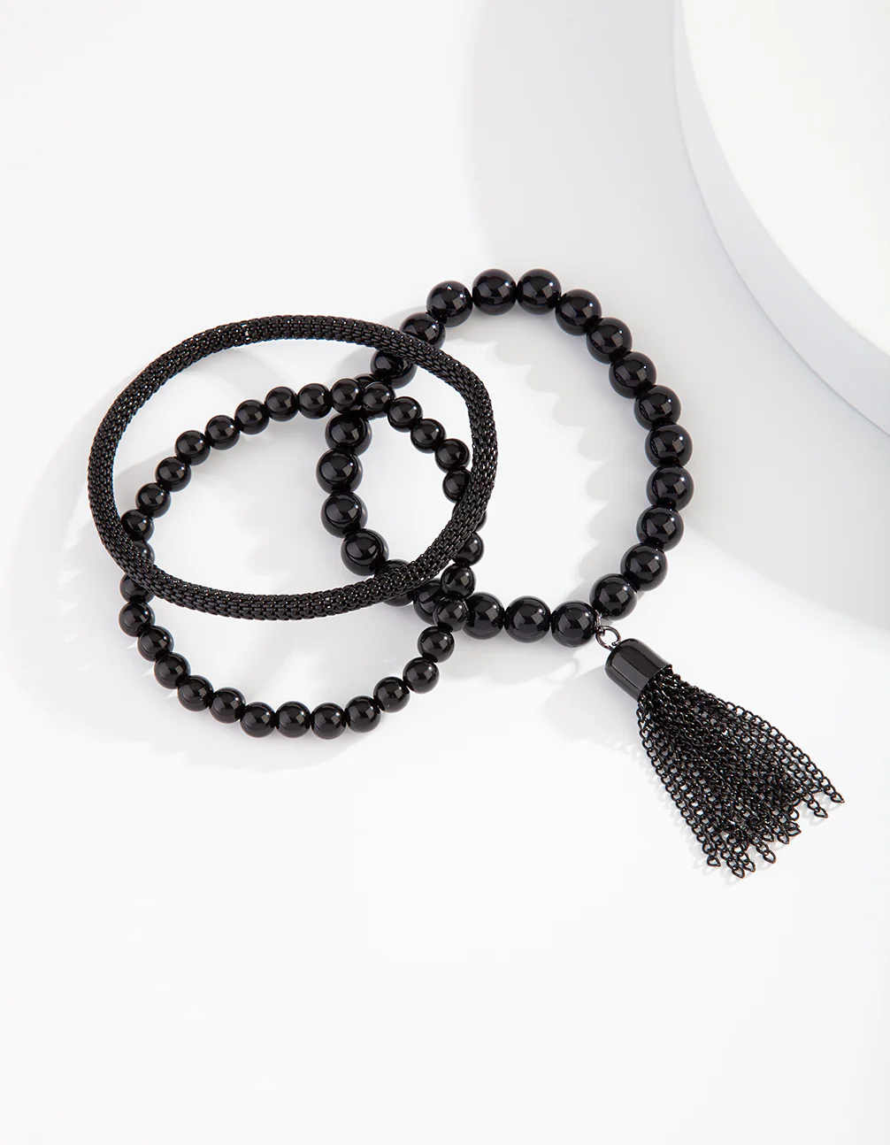 2322-black-facet-bead-mesh-bracelet-set-1.webp Black Facet Bead Mesh Bracelet Set