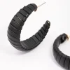 Black Faux Leather Wrapped Hoop Earrings