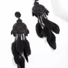 Black Filigree Cascading Feather Earrings