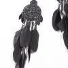 Black Filigree Cascading Feather Earrings