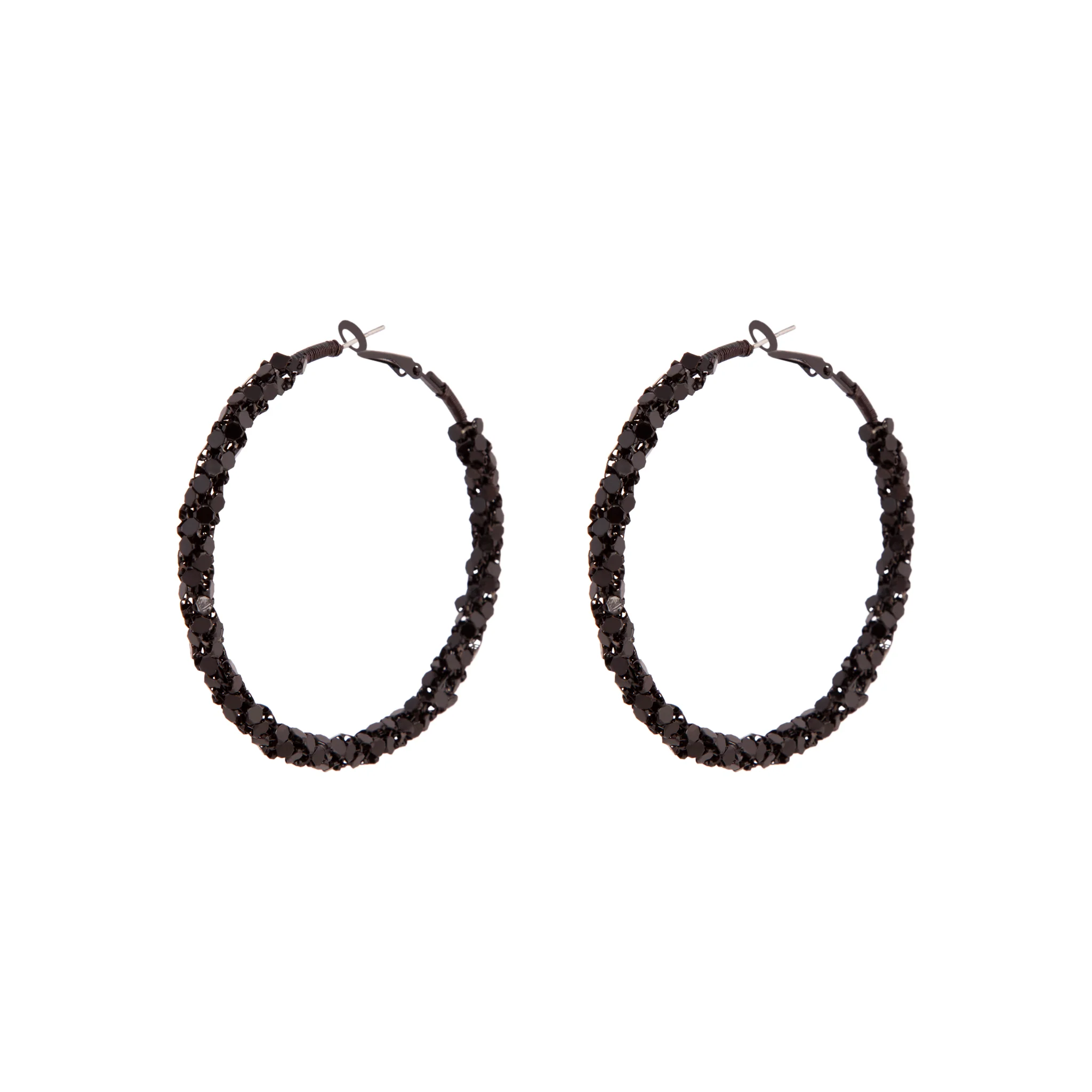 2345-black-flat-mesh-covered-hoop-earrings-1.webp Black Flat Mesh Covered Hoop Earrings