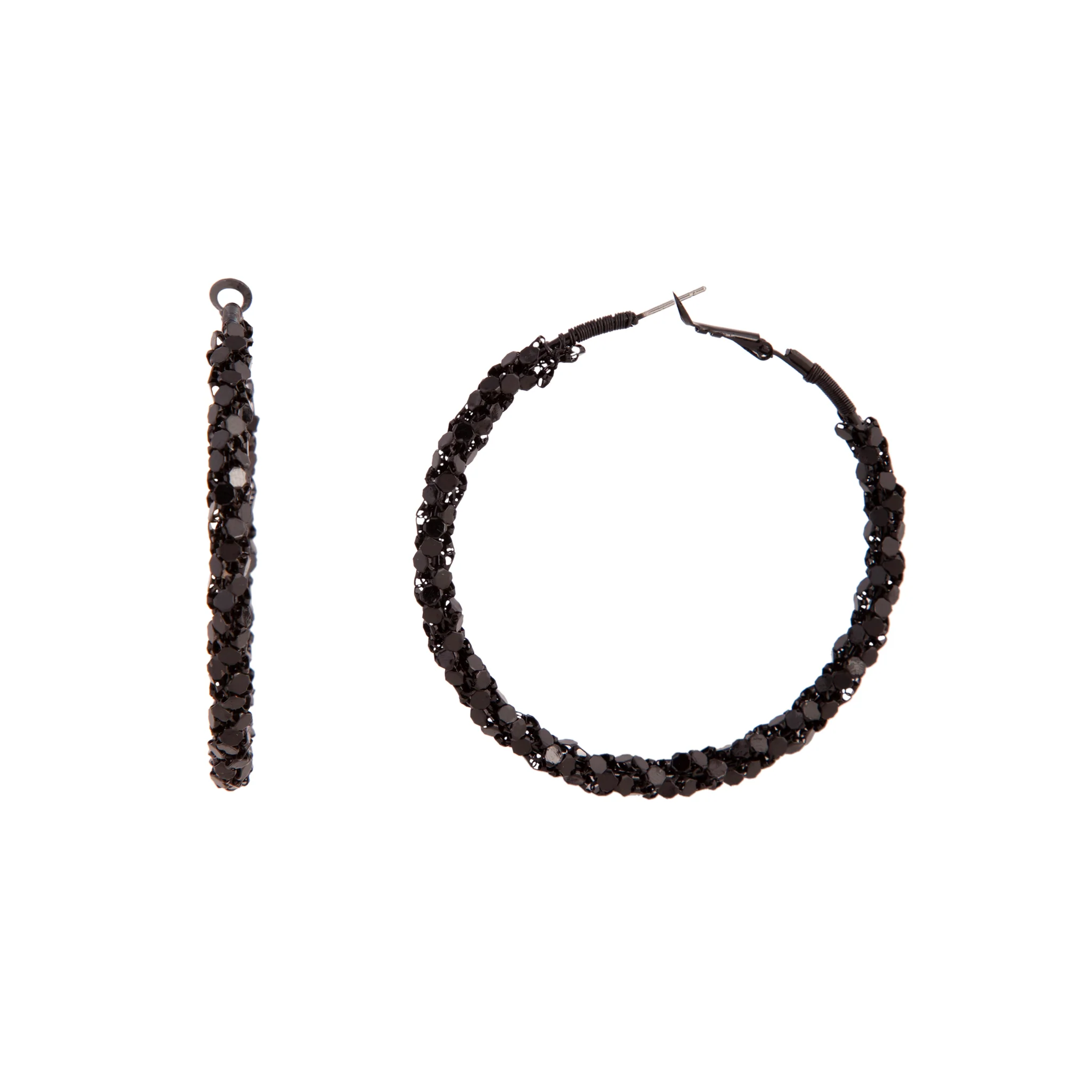 2345-black-flat-mesh-covered-hoop-earrings-2.webp Black Flat Mesh Covered Hoop Earrings