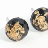 Black Gold Speck Circle Stud Earrings