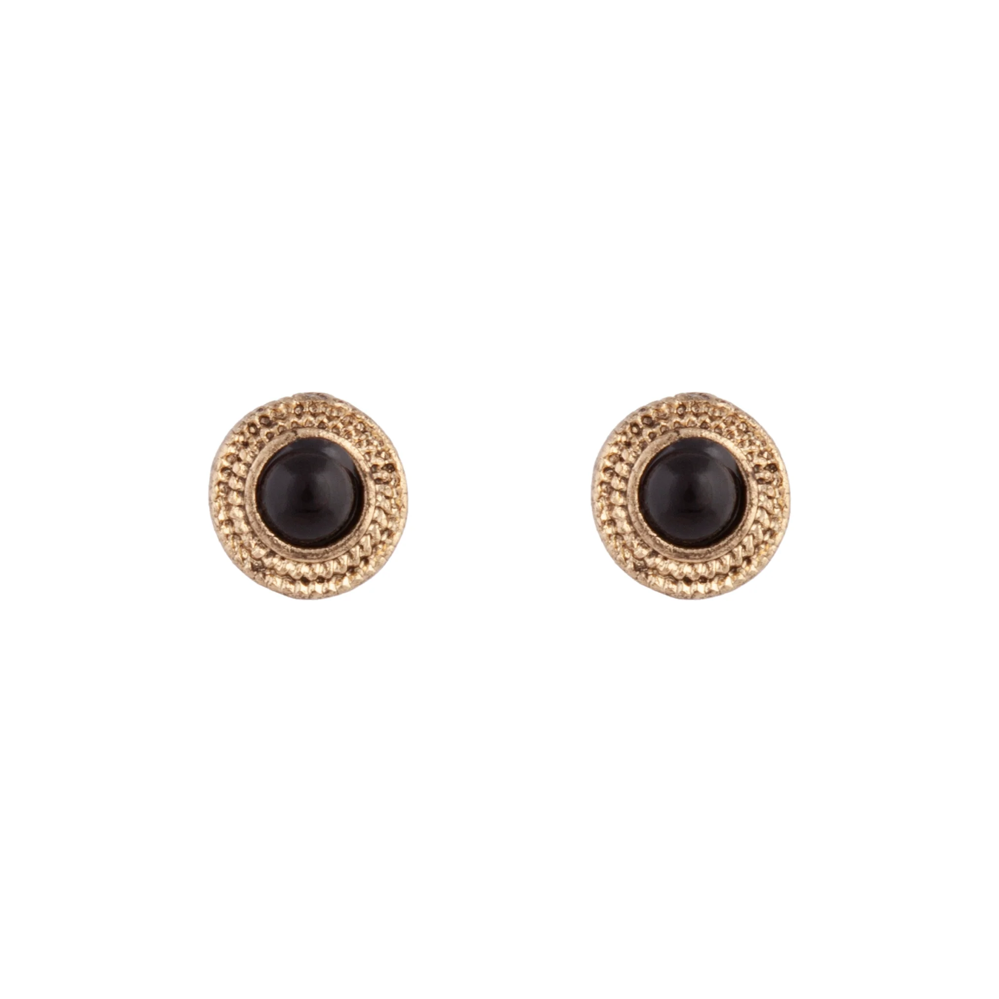 Black Gold Stone Circle Stud Earrings