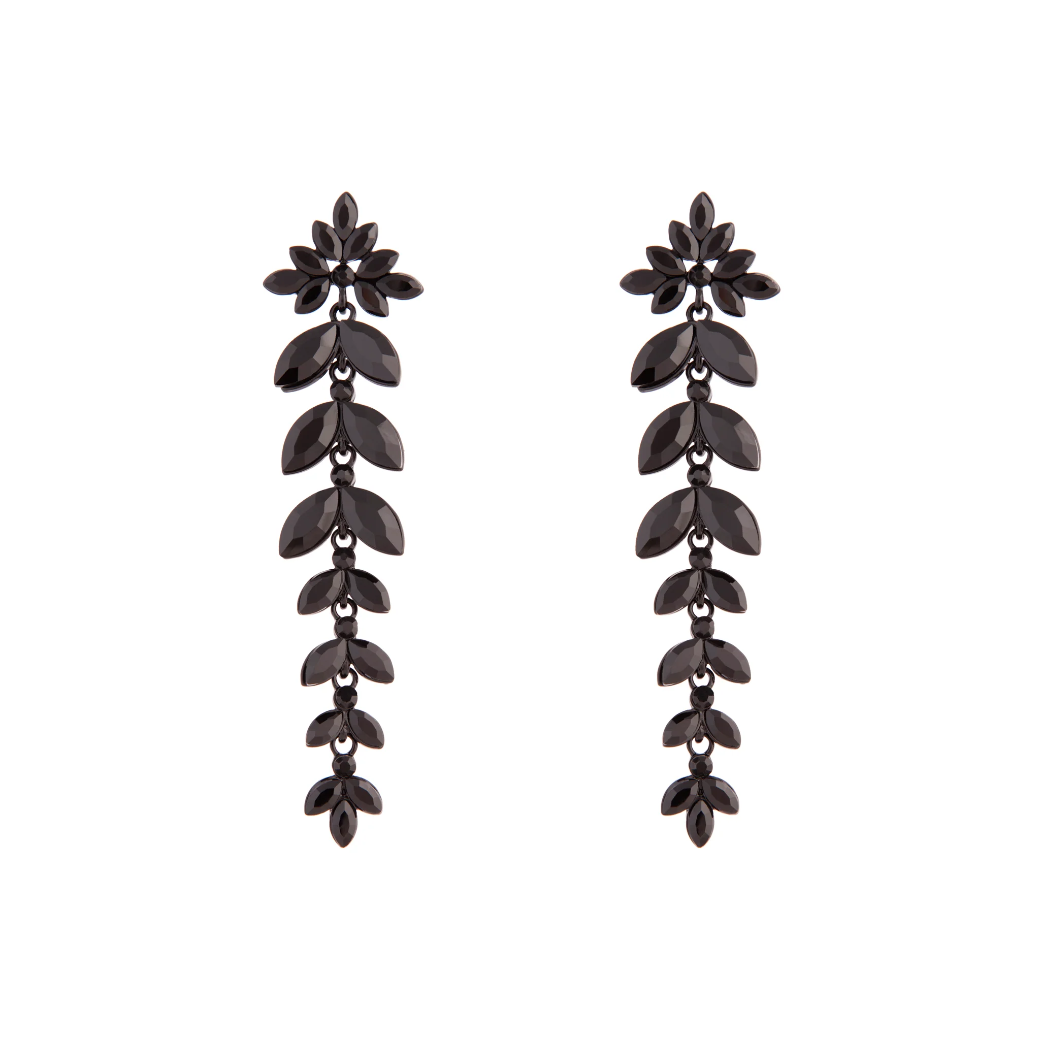 Black Graduated Floral Gem Drop Earrings