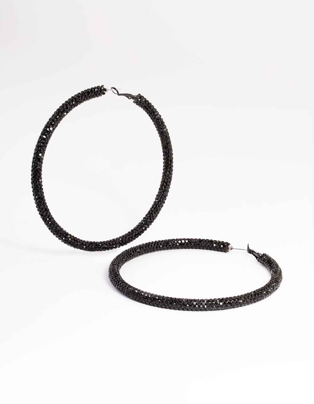 2380-black-jet-85mm-encrusted-hoop-earrings-4.jpg Black Jet 85mm Encrusted Hoop Earrings