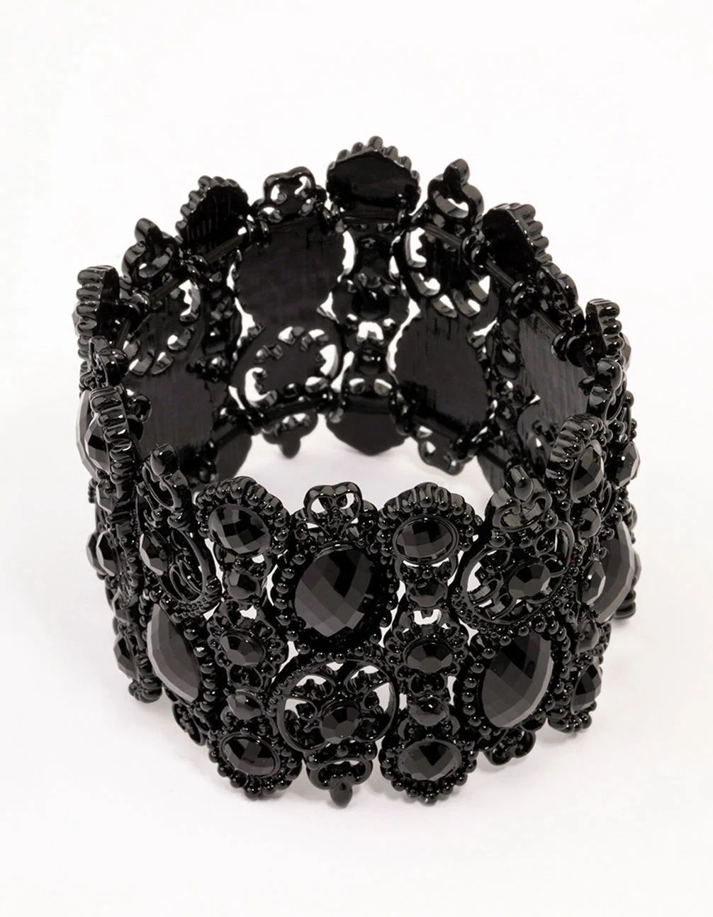 2388-black-lace-pattern-diamante-stretch-bracelet-1.webp Black Lace Pattern & Diamante Stretch Bracelet