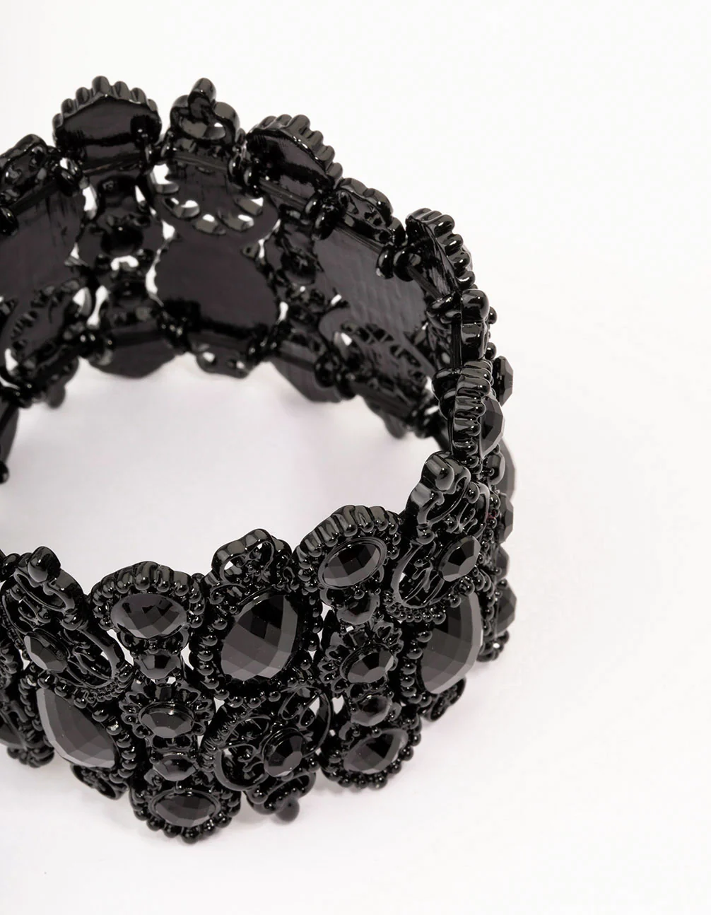 2388-black-lace-pattern-diamante-stretch-bracelet-3.webp Black Lace Pattern & Diamante Stretch Bracelet