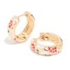 Gold Enamel Floral Thick Huggie Earrings