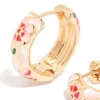 Gold Enamel Floral Thick Huggie Earrings