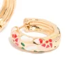 Gold Enamel Floral Thick Huggie Earrings