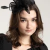 2395-black-looped-sinamay-fascinator-comb-with-feathers-2.webp Black Looped Sinamay Fascinator Comb with Feathers