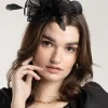 2395-black-looped-sinamay-fascinator-comb-with-feathers-5.webp Black Looped Sinamay Fascinator Comb with Feathers