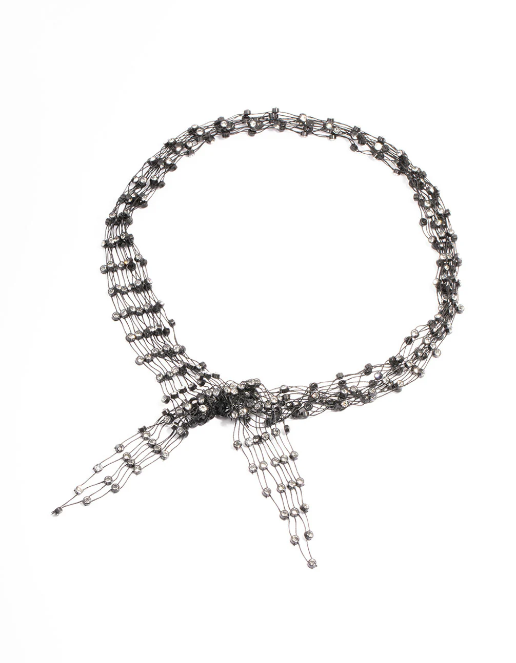 2401-black-mesh-stretch-diamante-scarf-necklace-2.webp Black Mesh Stretch Diamante Scarf Necklace