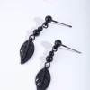 Black Metal Bead Feather Drop Earrings