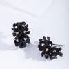 Black Mini Flower Cluster Hoop Earrings