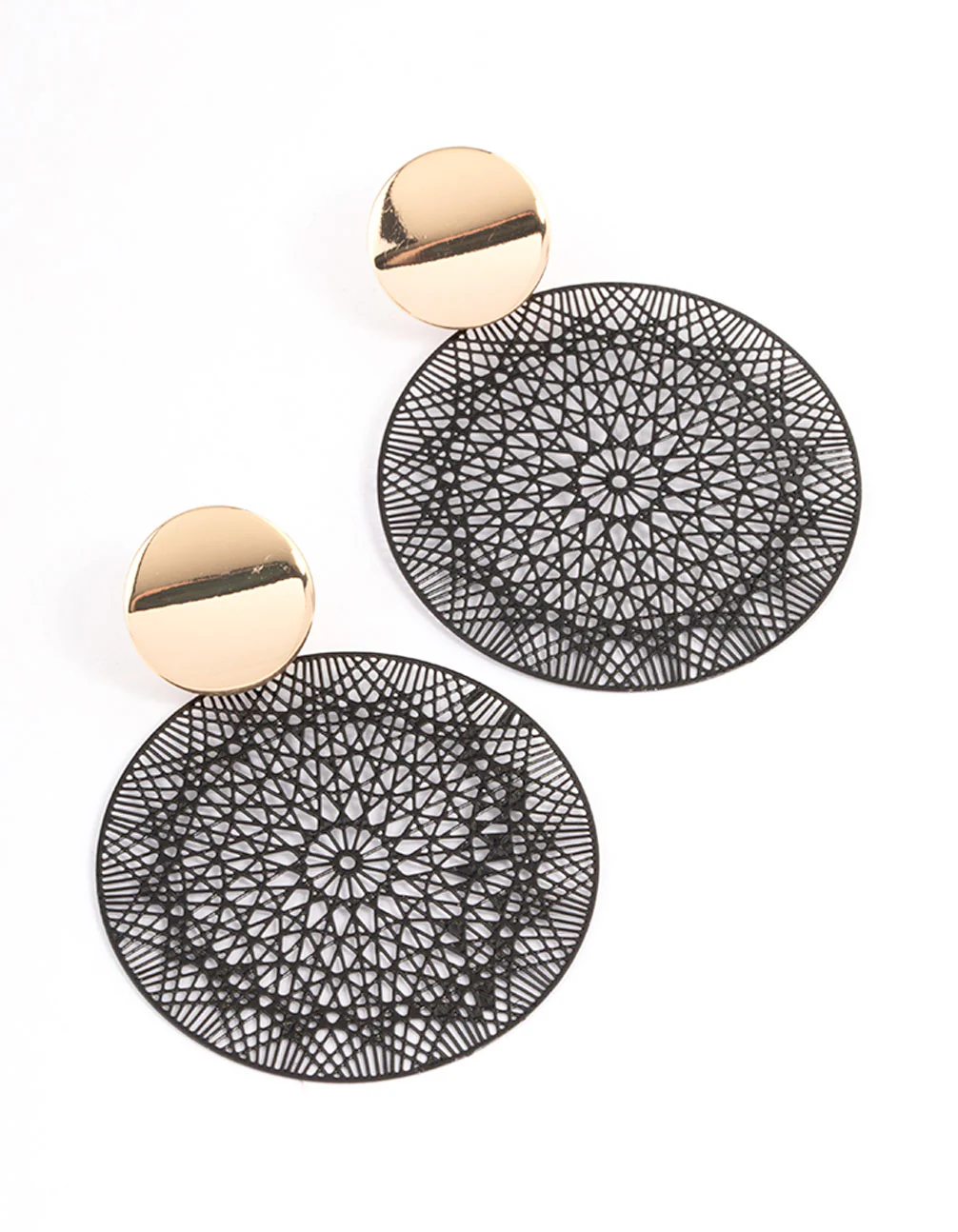 2414-black-mixed-disc-filigree-drop-earrings-1.webp Black Mixed Disc Filigree Drop Earrings