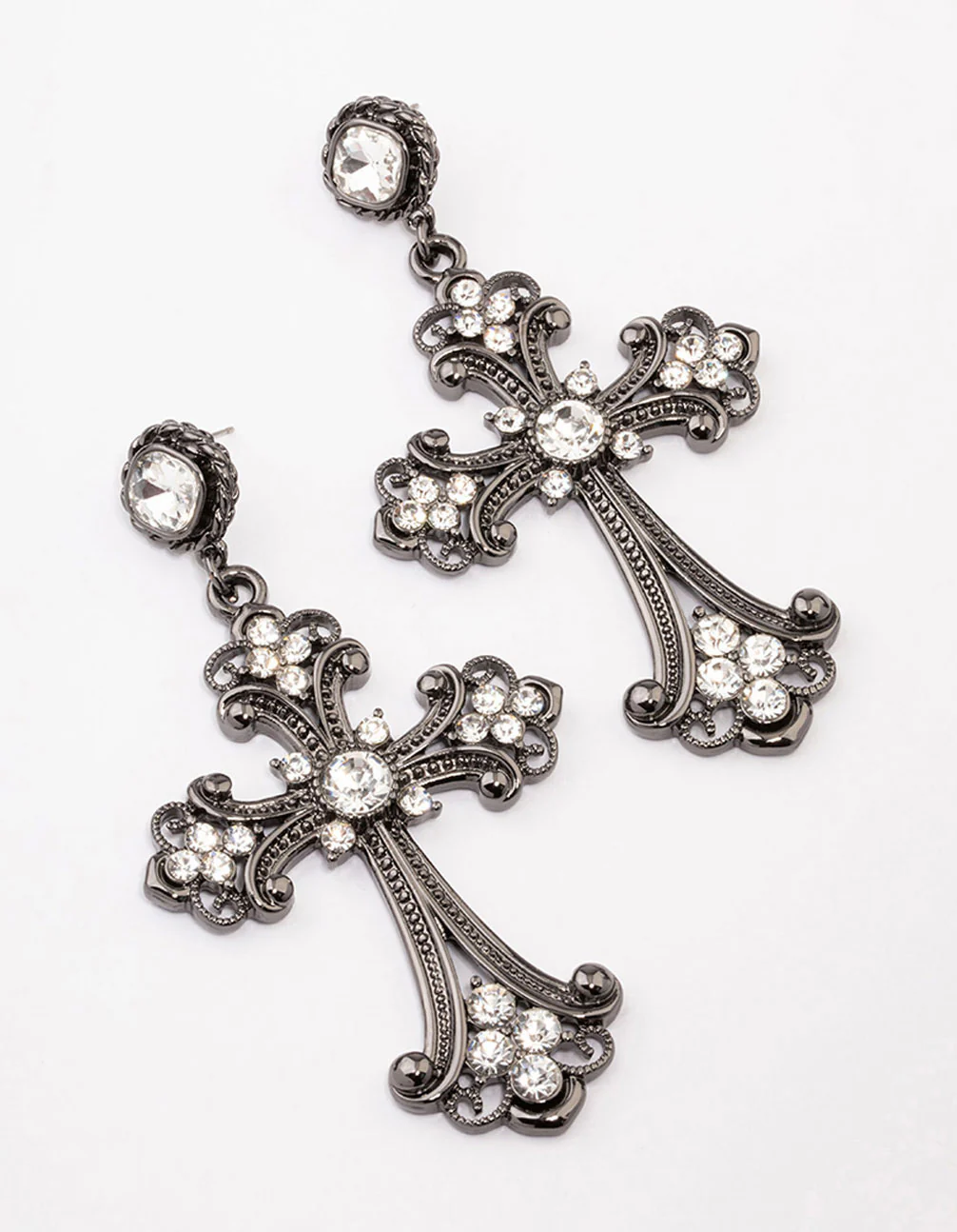 2419-black-multi-diamante-drop-cross-earrings-1.webp Black Multi Diamante Drop Cross Earrings