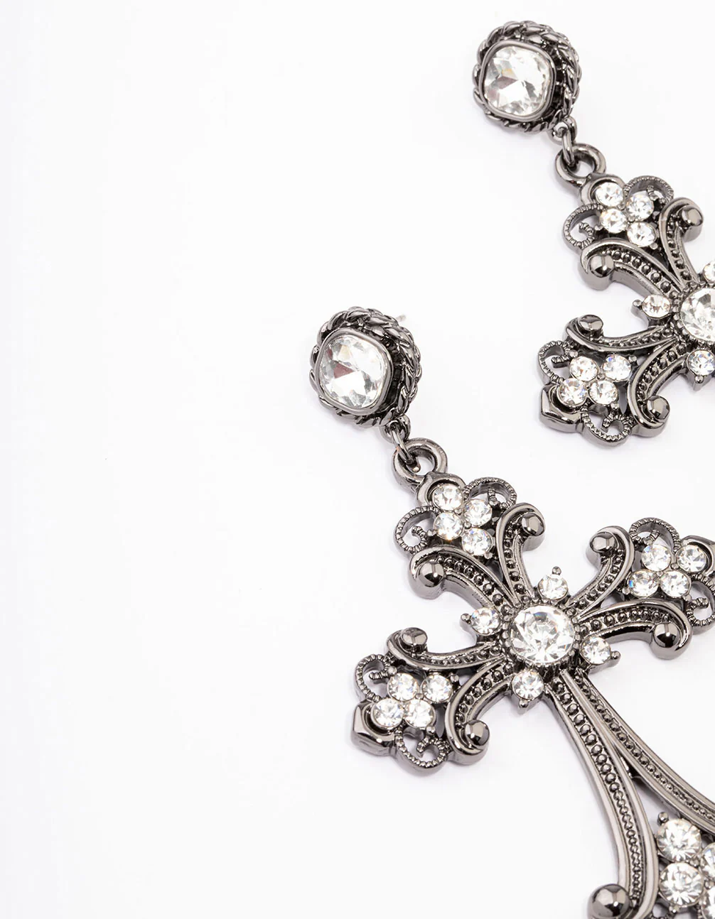 2419-black-multi-diamante-drop-cross-earrings-2.webp Black Multi Diamante Drop Cross Earrings
