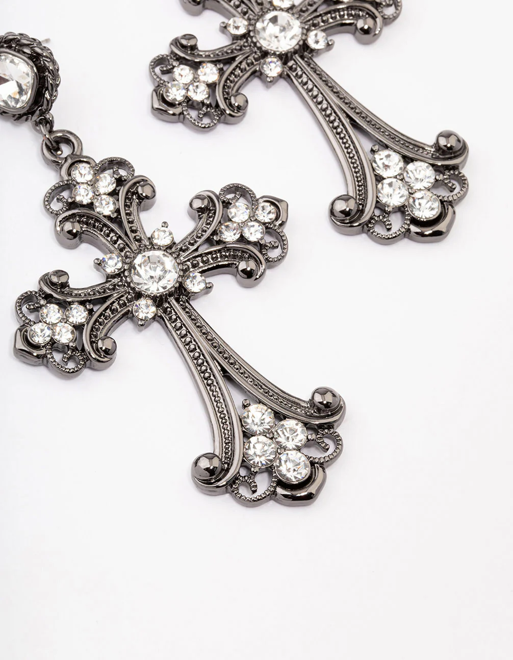 2419-black-multi-diamante-drop-cross-earrings-3.webp Black Multi Diamante Drop Cross Earrings