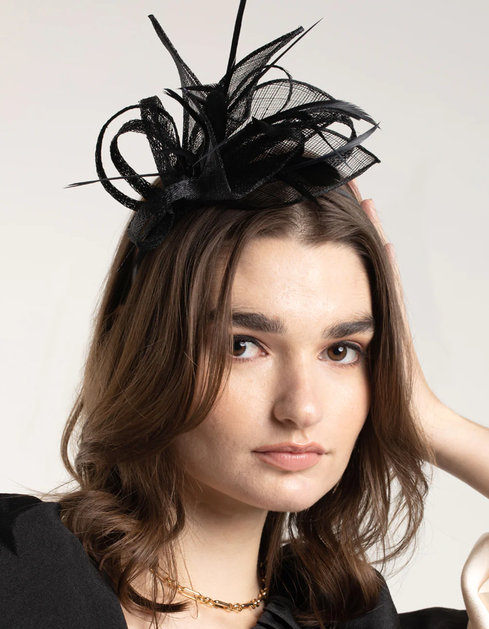 2435-black-petal-looped-mesh-sinamay-fascinator-2.webp Black Petal Looped Mesh Sinamay Fascinator
