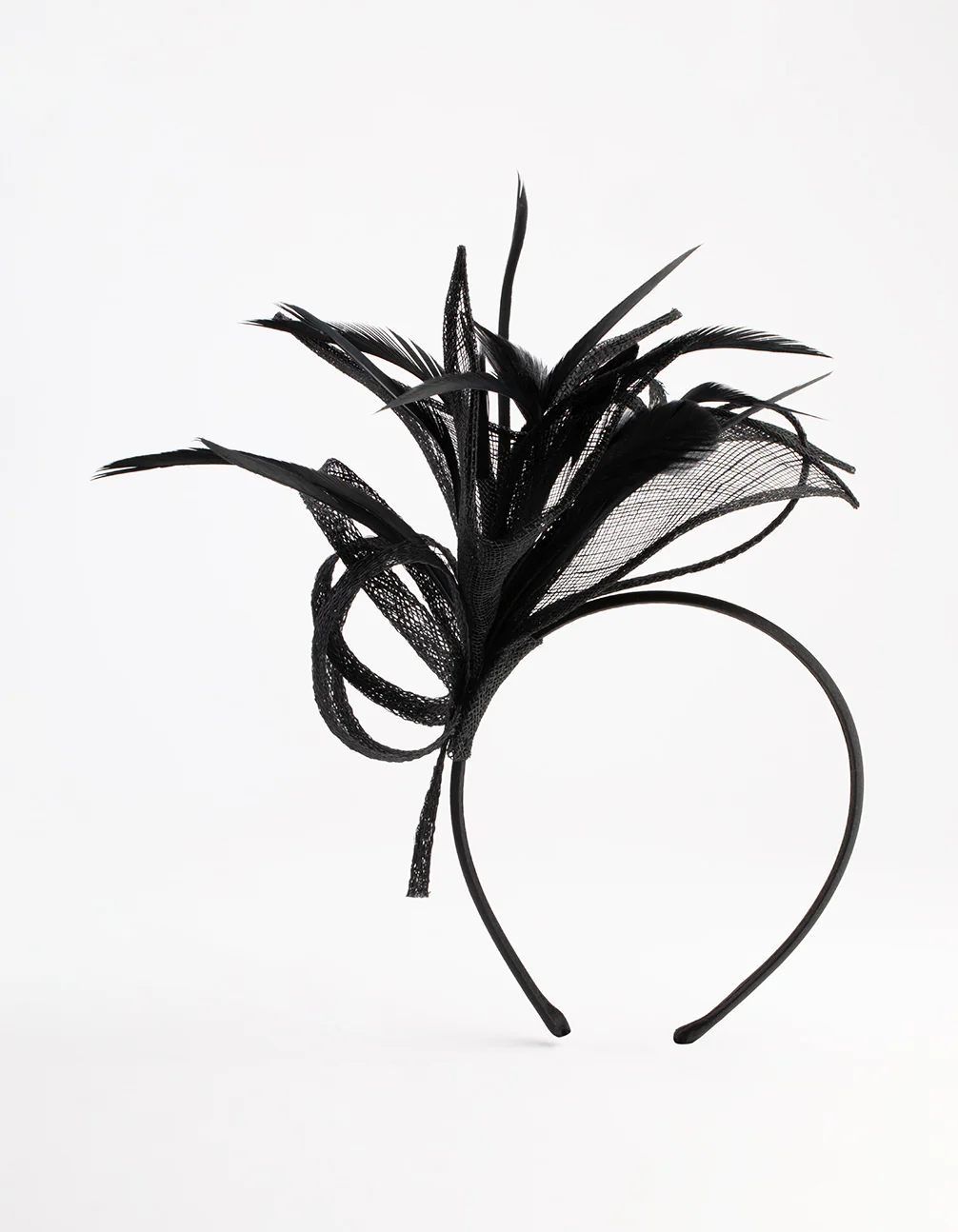 2435-black-petal-looped-mesh-sinamay-fascinator-3.webp Black Petal Looped Mesh Sinamay Fascinator