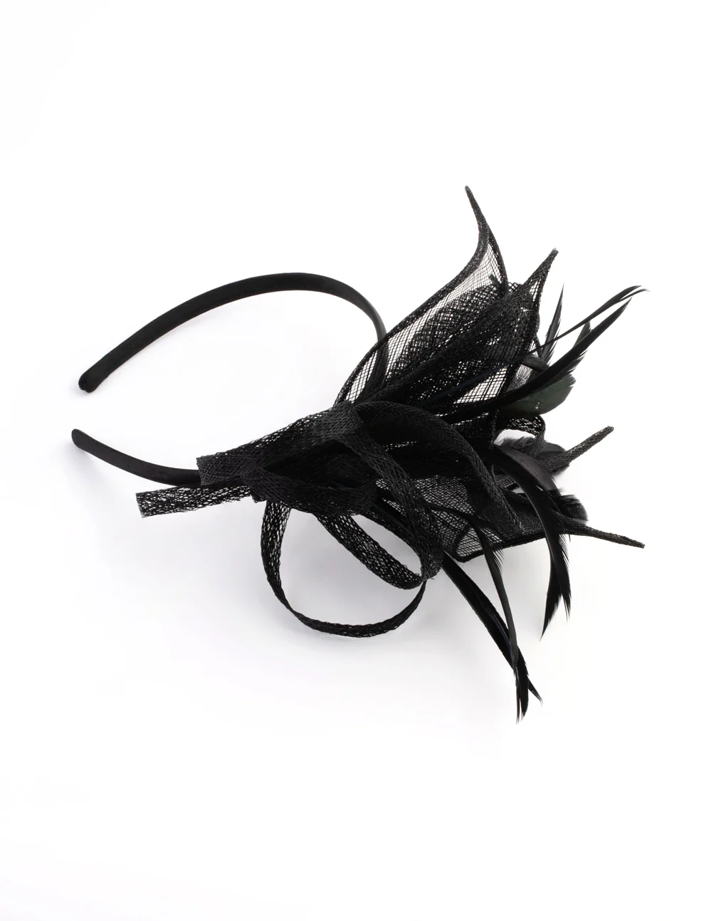 2435-black-petal-looped-mesh-sinamay-fascinator-4.webp Black Petal Looped Mesh Sinamay Fascinator