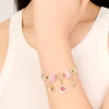 Gold Flower & Heart Charm Toggle Bracelet