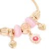 Gold Flower & Heart Charm Toggle Bracelet