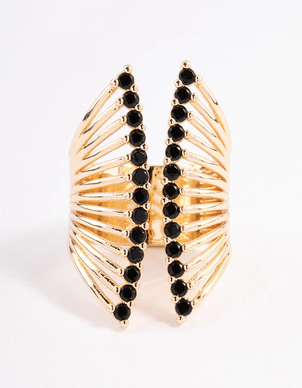 Black Ribbed Cage Ring