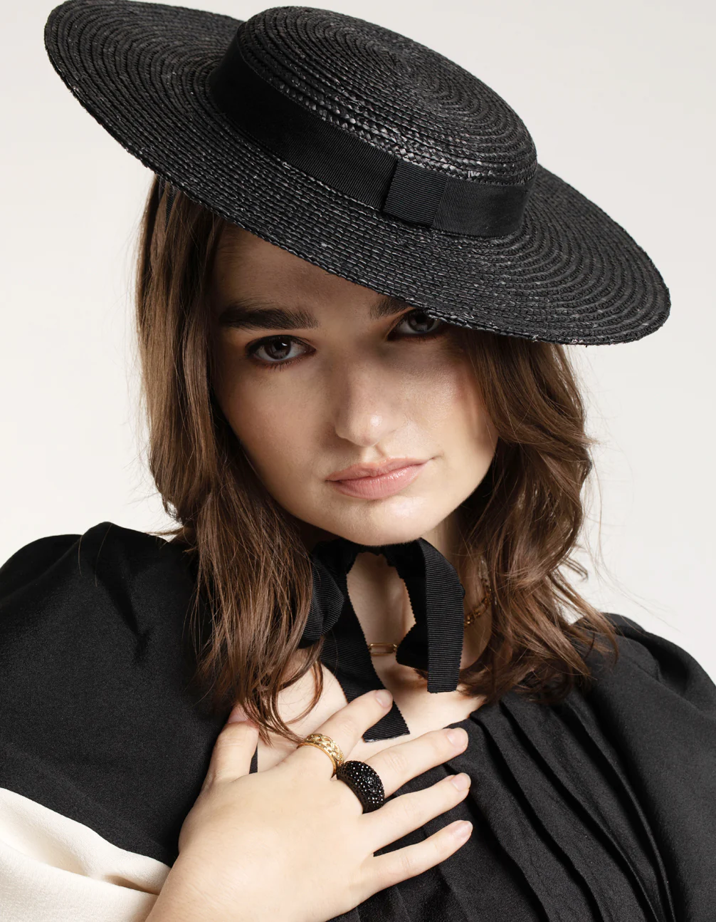 2452-black-ribbon-tie-braided-boater-hat-2.webp Black Ribbon Tie Braided Boater Hat