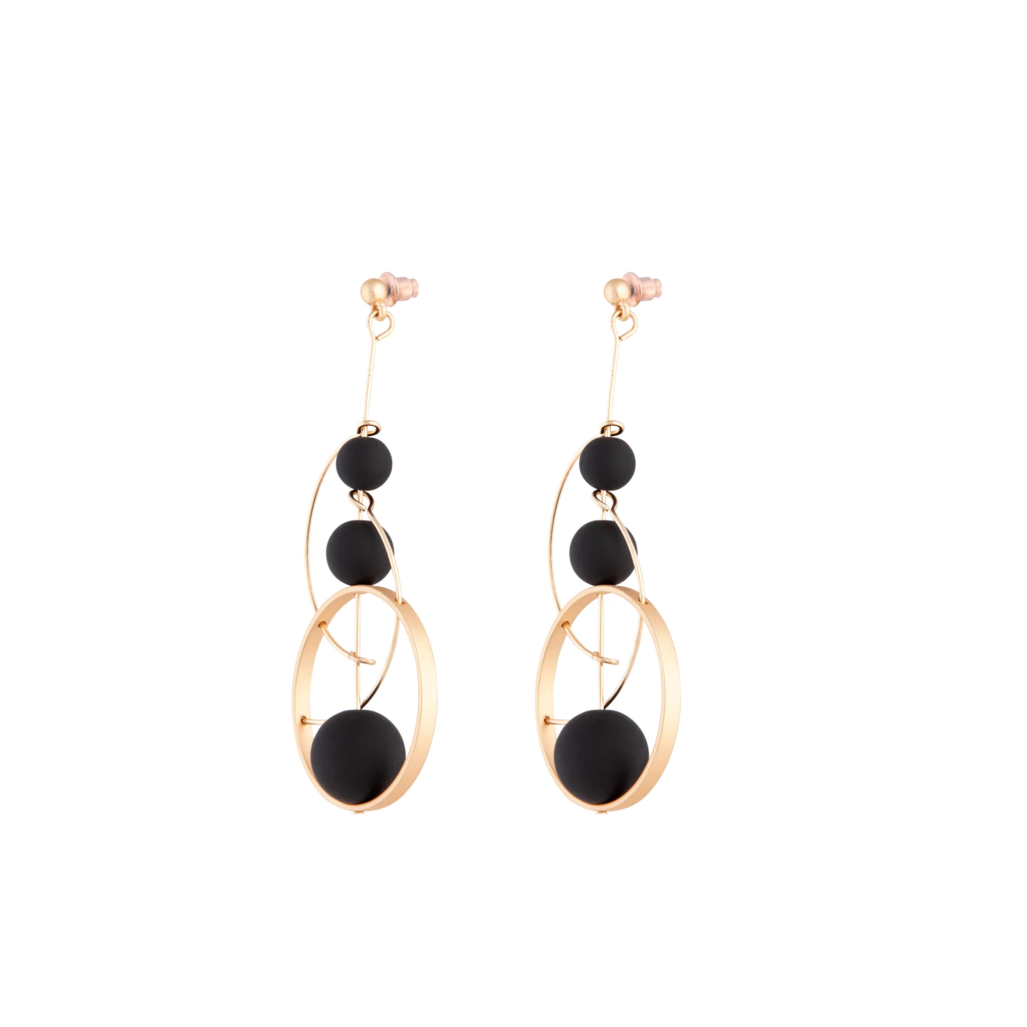 2453-black-rose-gold-ball-loop-stick-earrings-2.webp Black Rose Gold Ball Loop Stick Earrings