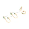 Gold Green Cubic Zirconia Floral Chain & Huggie Earrings 2-Pack
