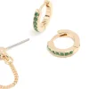 Gold Green Cubic Zirconia Floral Chain & Huggie Earrings 2-Pack