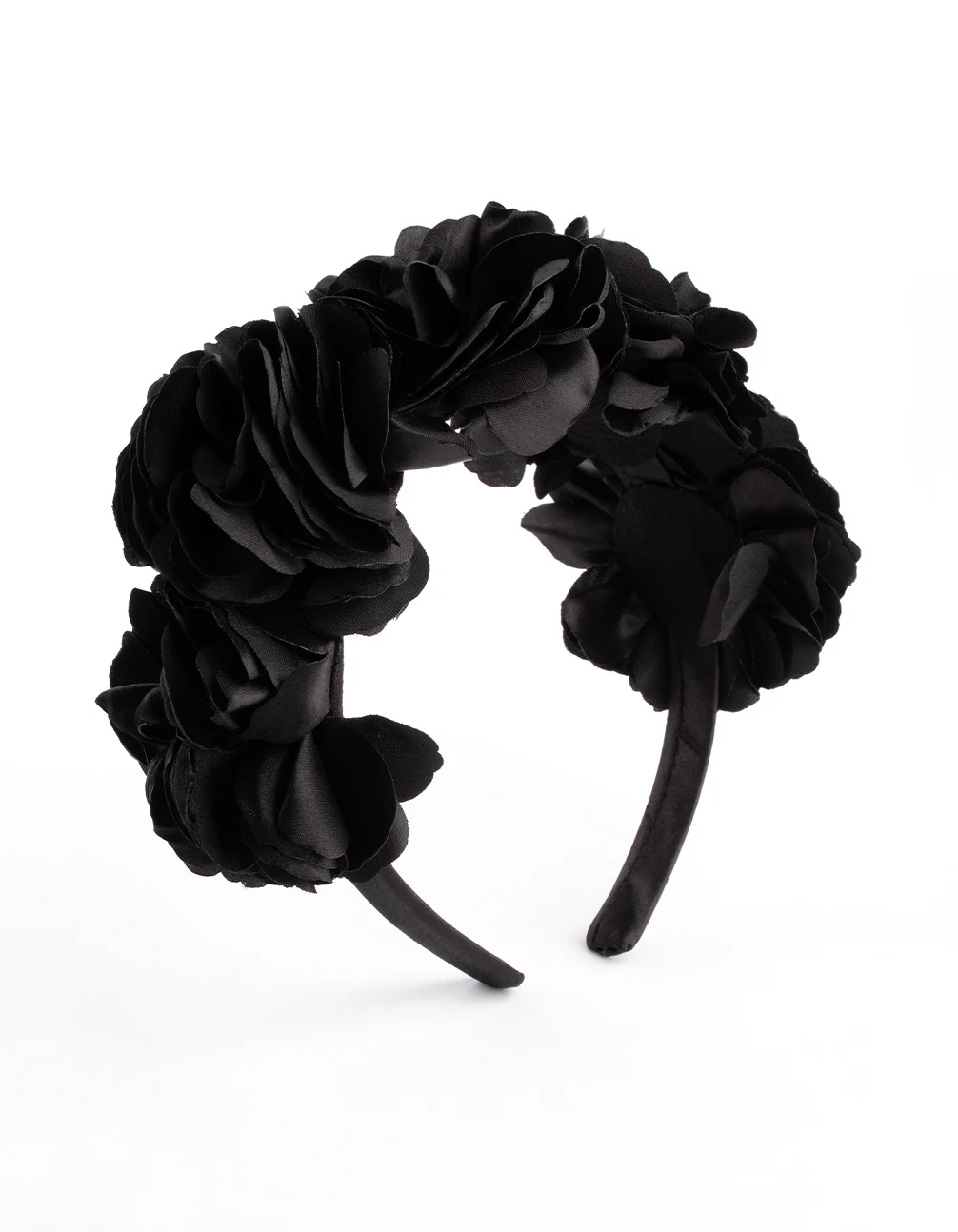 2463-black-satin-flower-veil-headband-1.webp Black Satin Flower Veil Headband