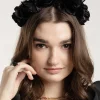 2463-black-satin-flower-veil-headband-2.webp Black Satin Flower Veil Headband