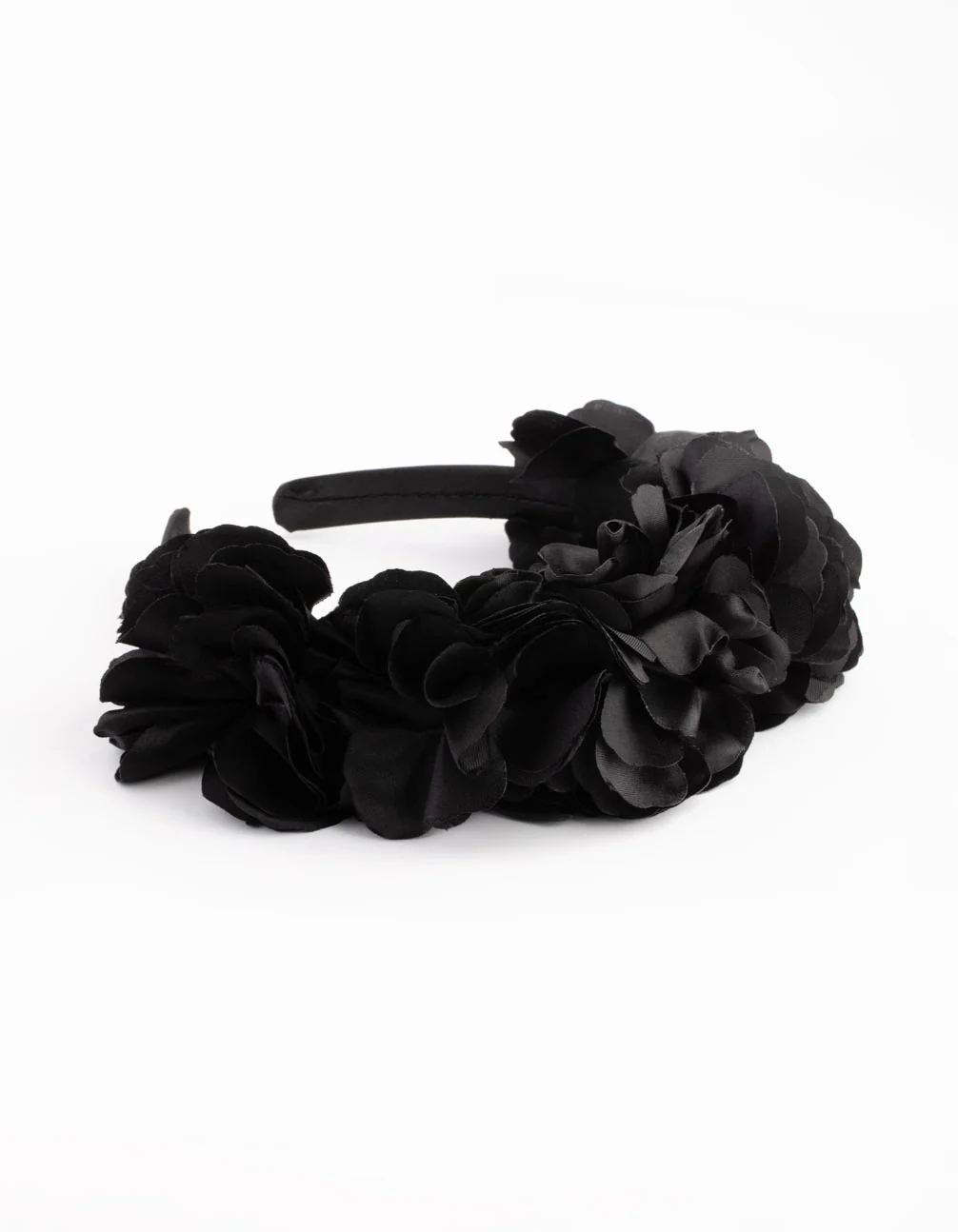 2463-black-satin-flower-veil-headband-4.webp Black Satin Flower Veil Headband