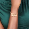 Gold Green Diamante Heart & Disc Charm Bangle