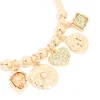 Gold Green Diamante Heart & Disc Charm Bangle