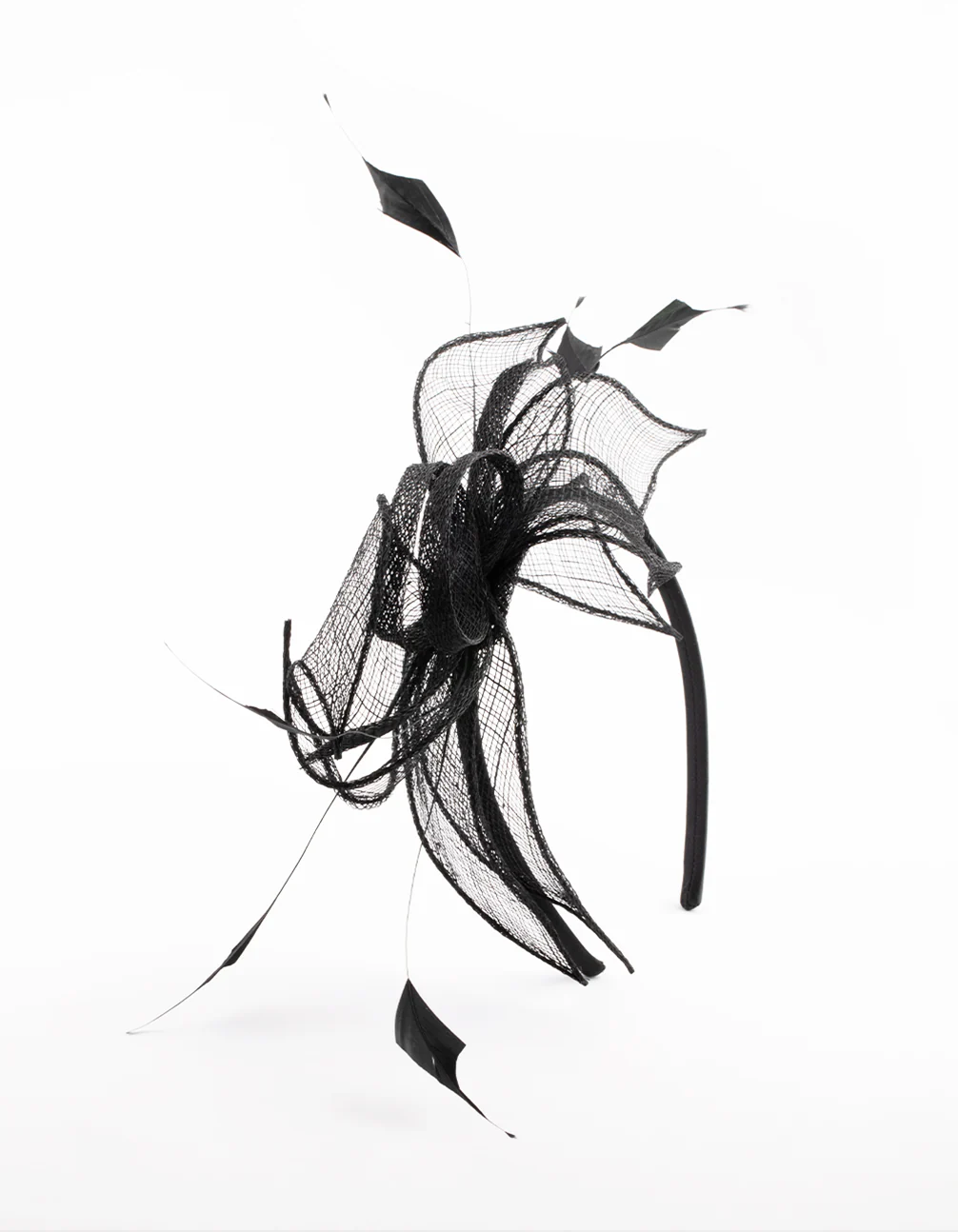 2476-black-sinamay-black-feather-leaf-fascinator-3.webp Black Sinamay Black Feather Leaf Fascinator