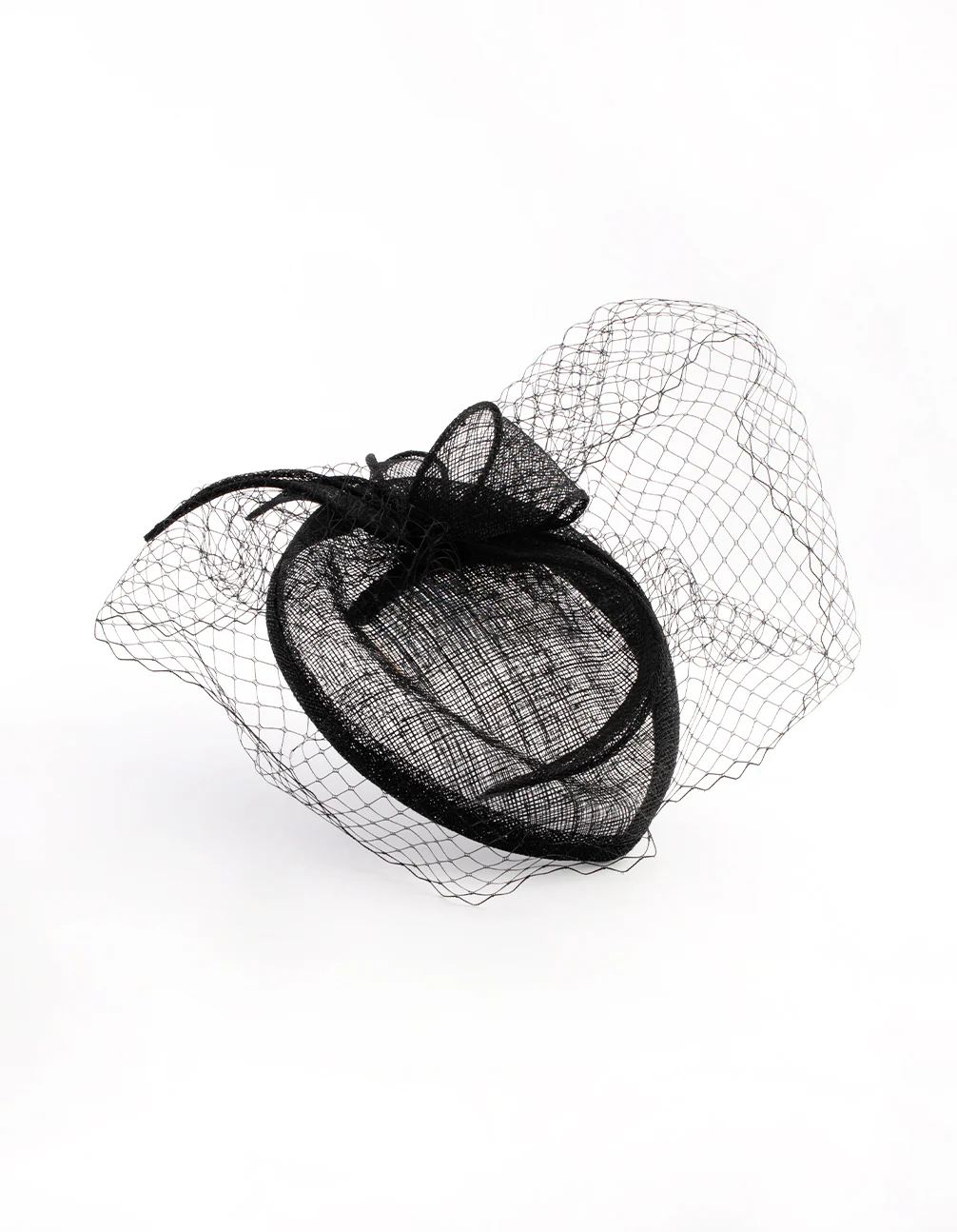 2477-black-sinamay-pillbox-comb-with-netting-detail-1.webp Black Sinamay Pillbox Comb with Netting Detail