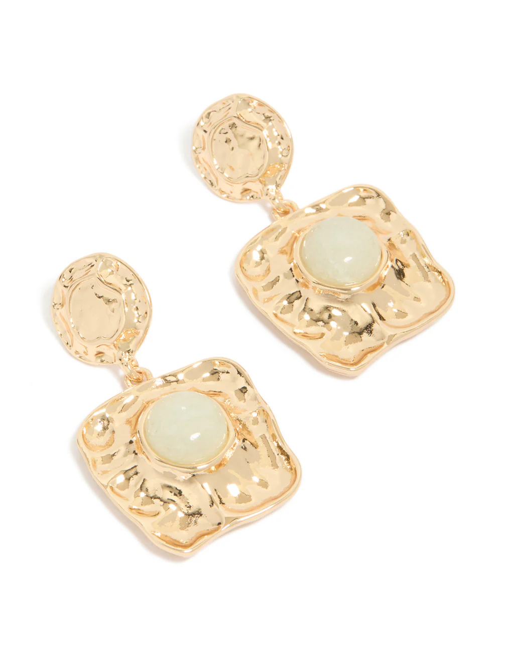 249-gold-green-stone-molten-square-drop-earrings-2.webp Gold Green Stone Molten Square Drop Earrings
