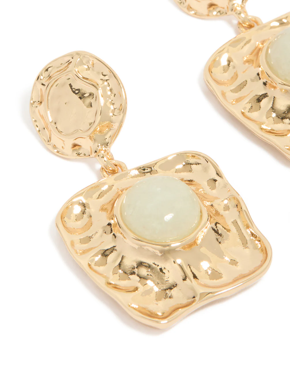 249-gold-green-stone-molten-square-drop-earrings-4.webp Gold Green Stone Molten Square Drop Earrings