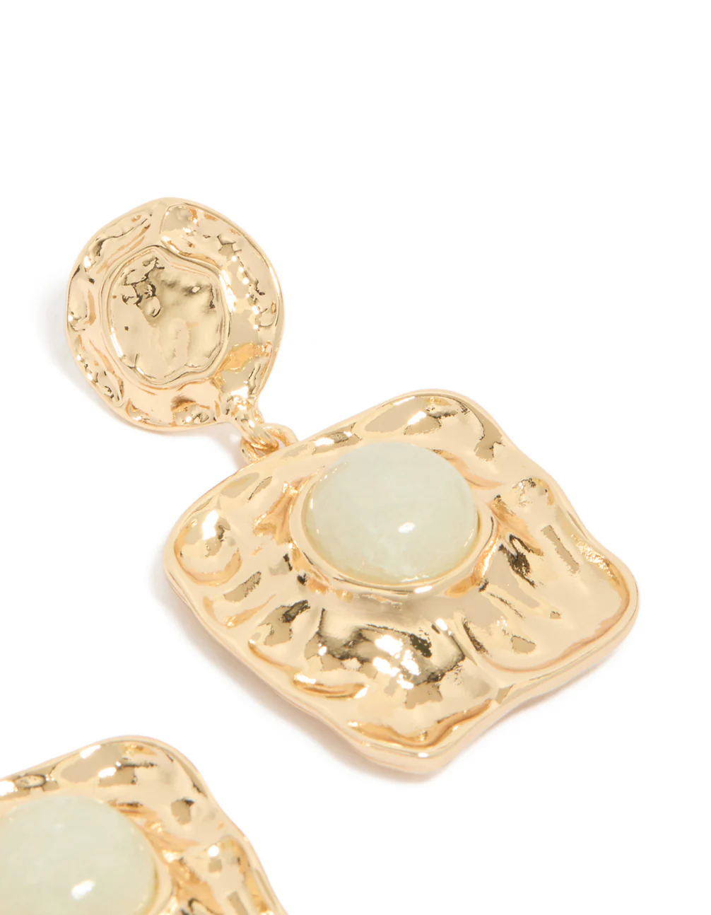 249-gold-green-stone-molten-square-drop-earrings-5.webp Gold Green Stone Molten Square Drop Earrings