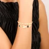 Gold Heart & Black Stone Charm Bracelet