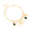 Gold Heart & Black Stone Charm Bracelet
