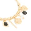 Gold Heart & Black Stone Charm Bracelet