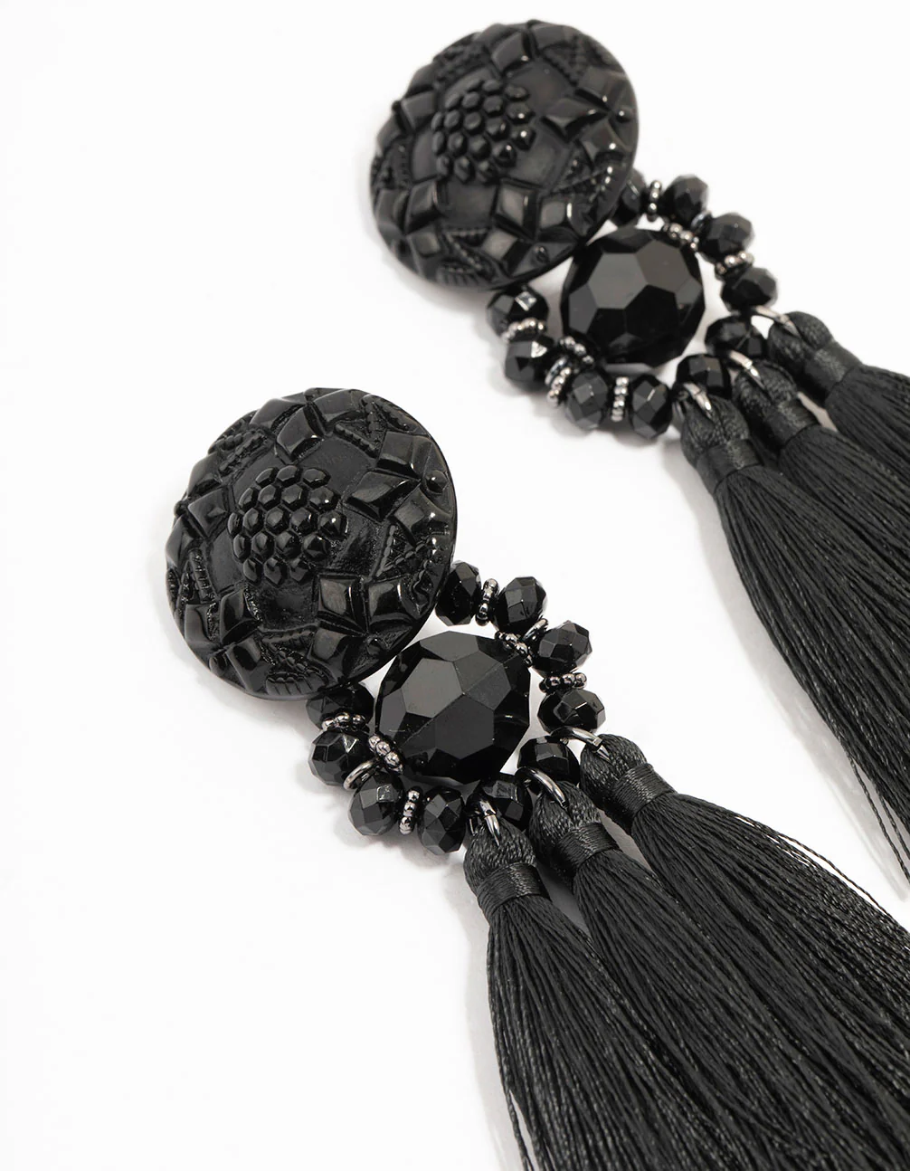 2518-black-tassel-fabric-large-drop-earrings-2.webp Black Tassel Fabric Large Drop Earrings